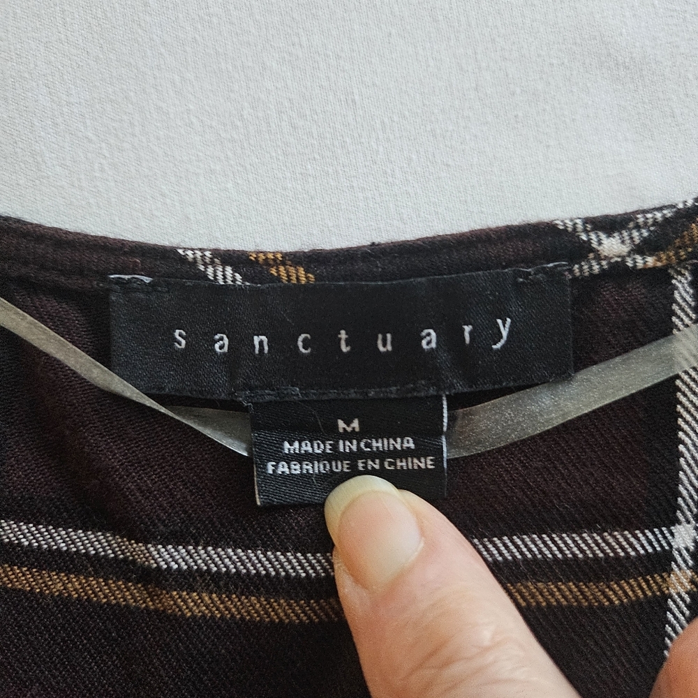Sanctuary Plaid Smocked Peplum Button Front Blouse Medium NWOT - Picture 2 of 5